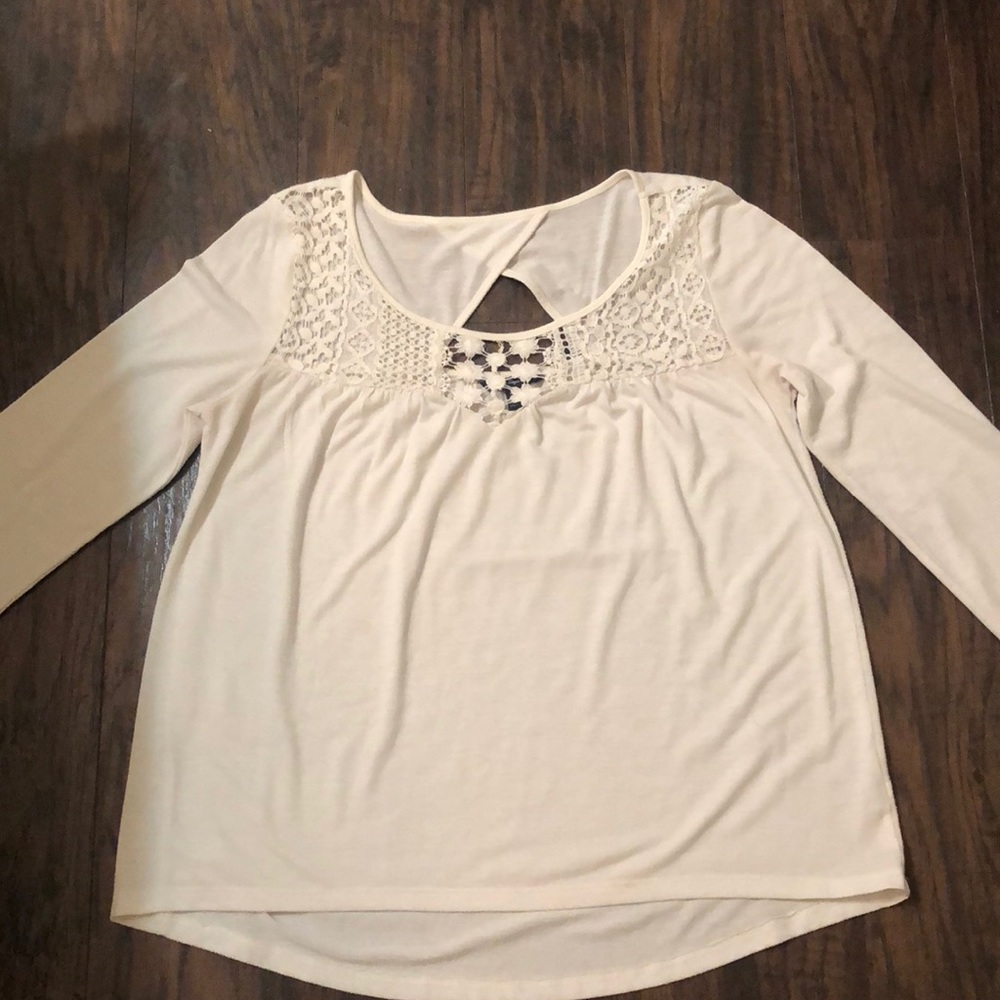 Cream long sleeve lace top